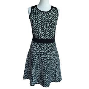 White House Black Market Women's Dress Small Knit Fit & Flare Geometric Print